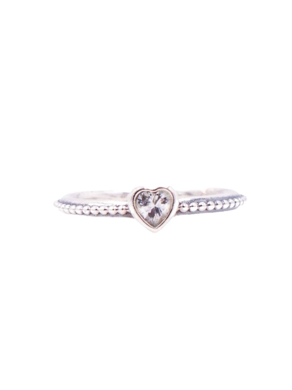 Pandora Retired One Love Sterling Silver Clear CZ Heart Stackable Ring Size 6